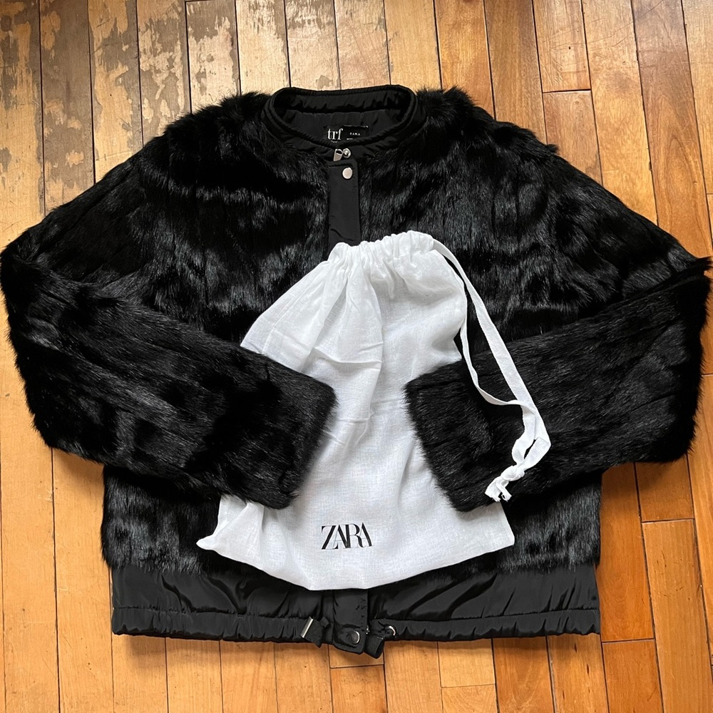 ZARA faux fur black jacket